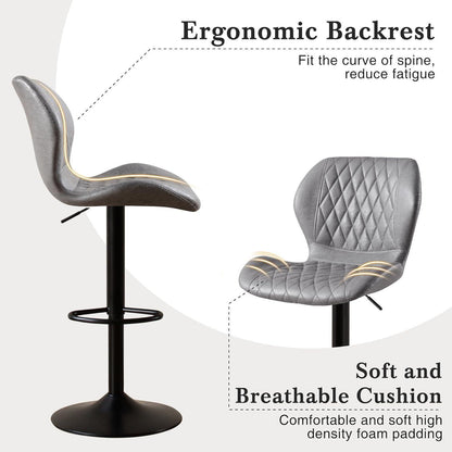 Barhocker mit Lehne, Höhenverstellbar, Grau, 4er Set