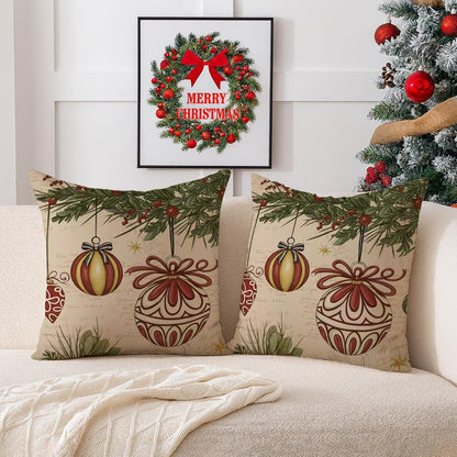 2er Set Winter Weihnachten Kissenbezüge 40x40 cm - Grüne Pflanzen Deko