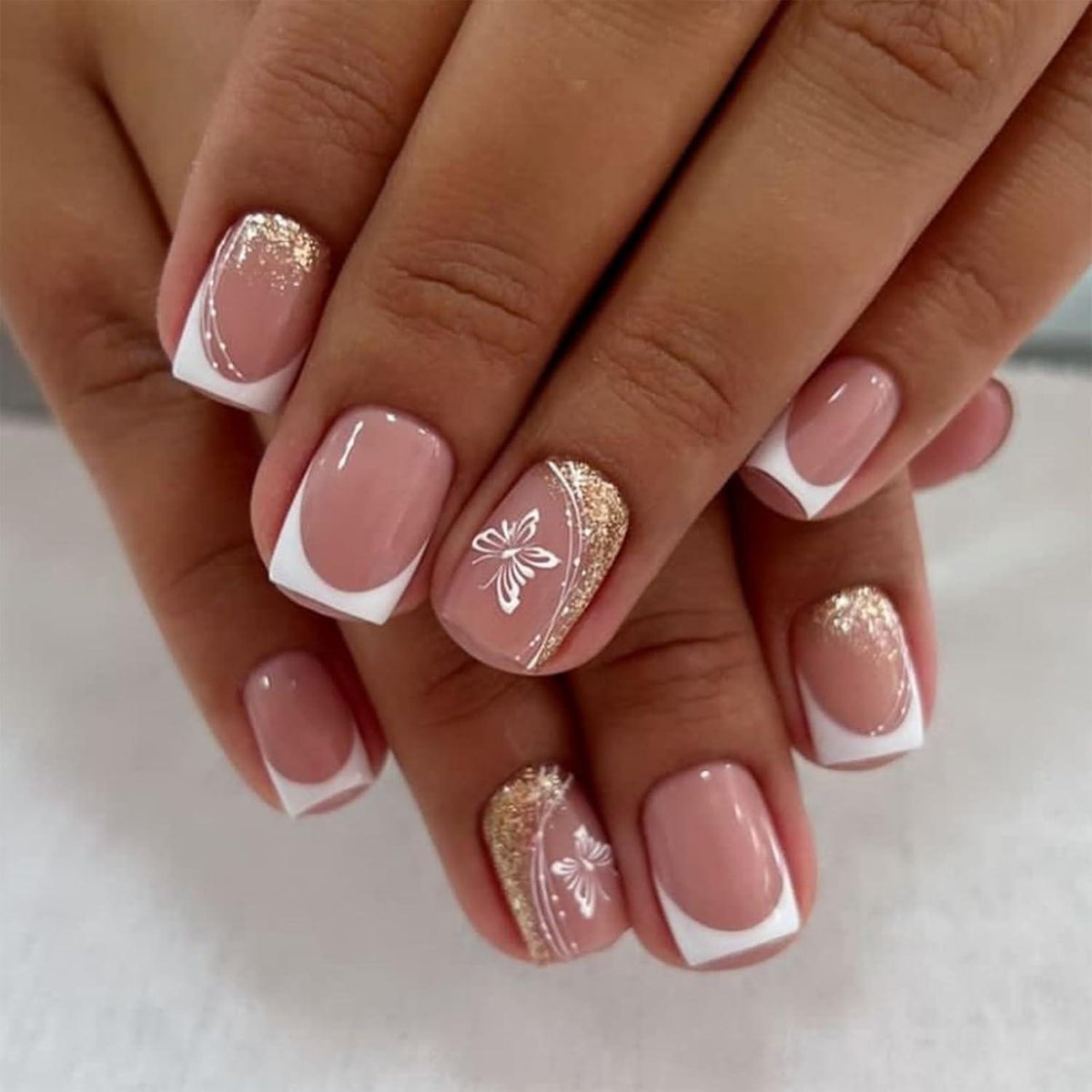 Jelly Gel Press On Nägel Kurz - Blühende Blumen French Design