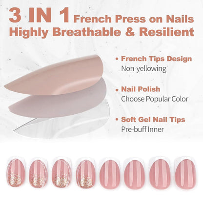 Jelly Gel Press On Nägel Kurz - Blühende Blumen French Design