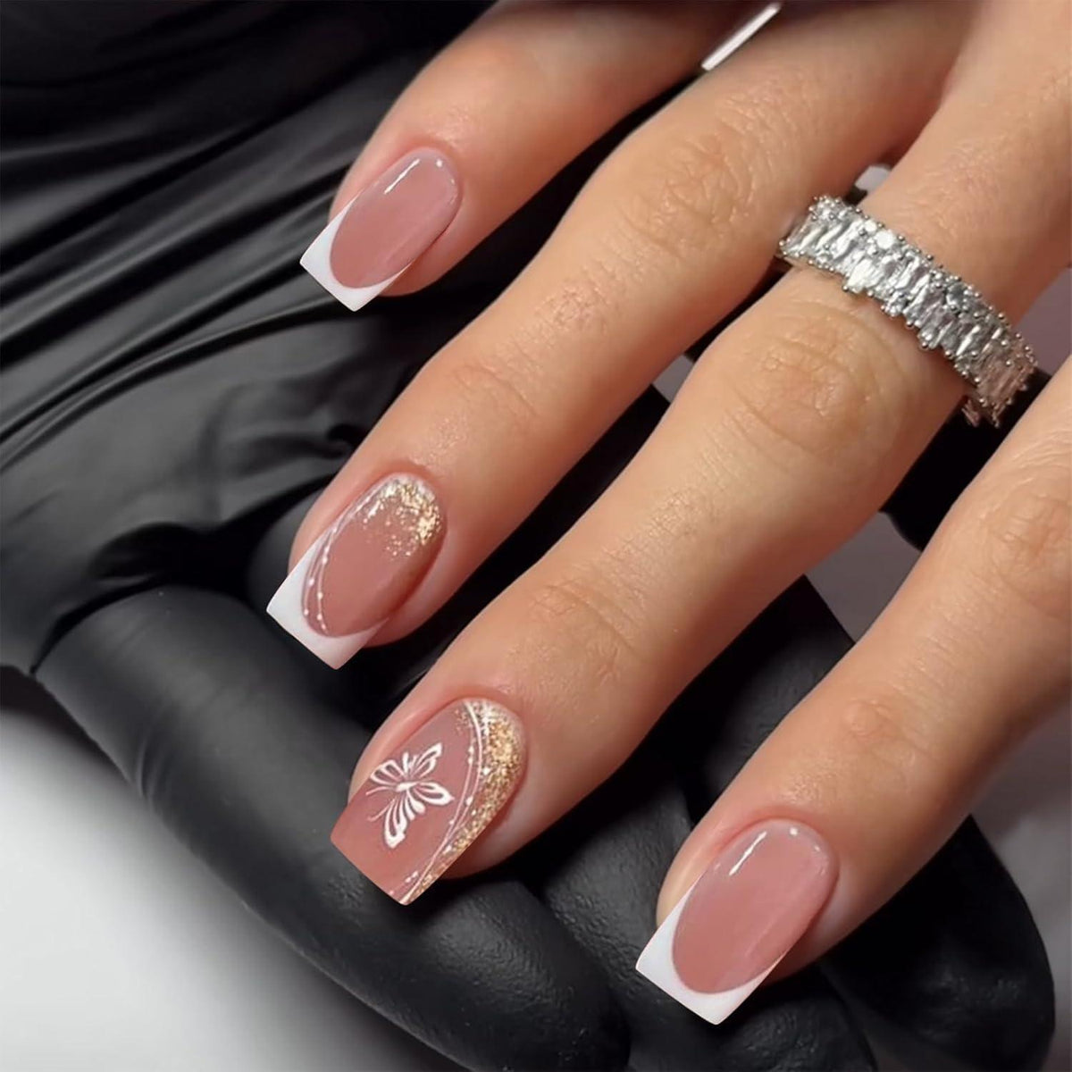 Jelly Gel Press On Nägel Kurz - Blühende Blumen French Design