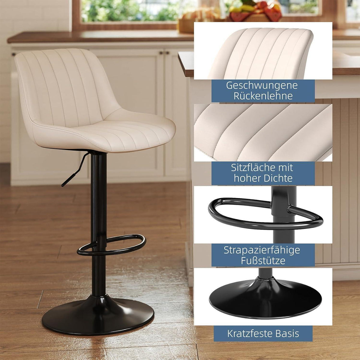 Drehbare Barhocker Set 3er – Höhenverstellbar, Beige