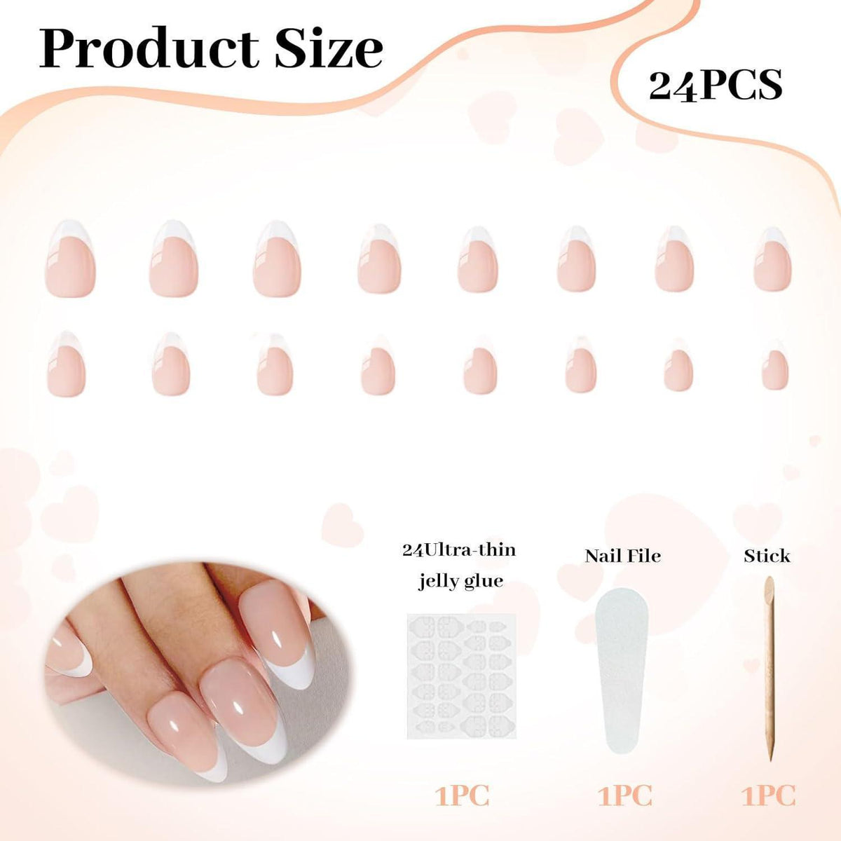 24er Set Mandel Press-on Nägel French Tip Rosa Acryl Nägel