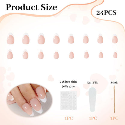 24er Set Mandel Press-on Nägel French Tip Rosa Acryl Nägel