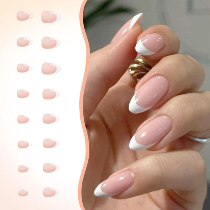 24er Set Mandel Press-on Nägel French Tip Rosa Acryl Nägel