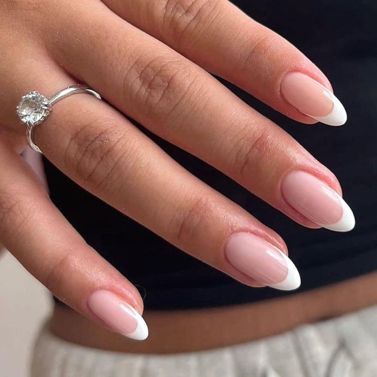 24er Set Mandel Press-on Nägel French Tip Rosa Acryl Nägel