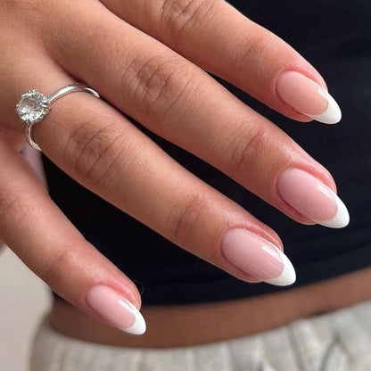 24er Set Mandel Press-on Nägel French Tip Rosa Acryl Nägel