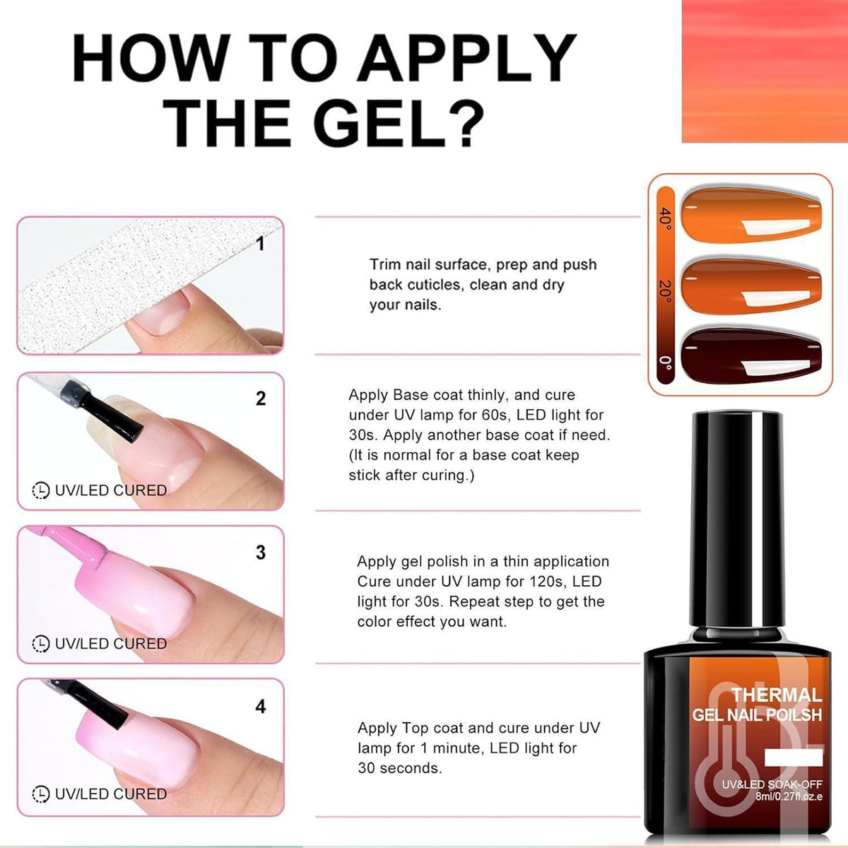Farbwechselndes Orange UV Gel Nagellack 8ml