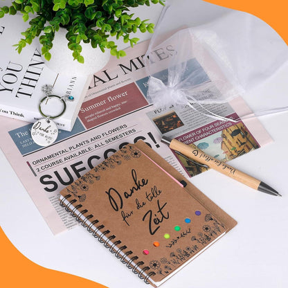 Dankeschön Geschenkset: Notizbuch, Stift, Schlüsselanhänger & Beutel