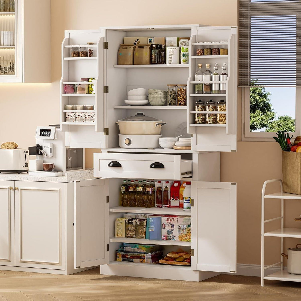 Küchenschrank Weiß 80x40x182cm | Hochschrank mit Schublade & Ablagen