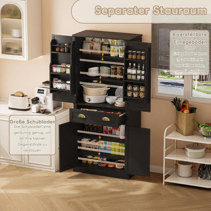 Küchenschrank Schwarz 80x40x182cm | Hochschrank mit Schublade & Ablagen