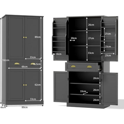 Küchenschrank Schwarz 80x40x182cm | Hochschrank mit Schublade & Ablagen