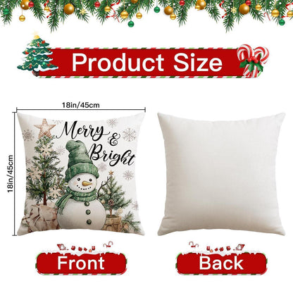 Weihnachtliche Kissenbezüge 4er Set, 45x45 cm, Schneemann Grün
