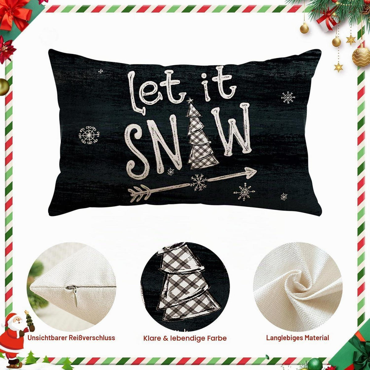 Weihnachtliche Kissenbezüge 4er Set – Weihnachtsmann & Schneemann 40x60 cm