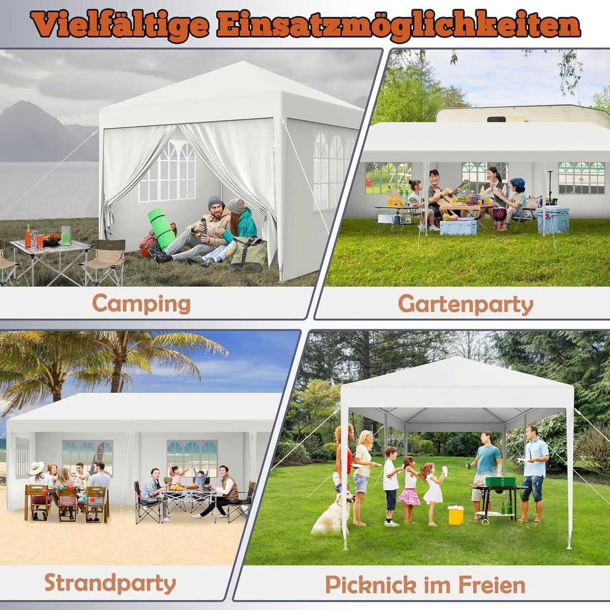 3x6m Wasserdichter Gartenpavillon mit Seitenteilen & Fenstern
