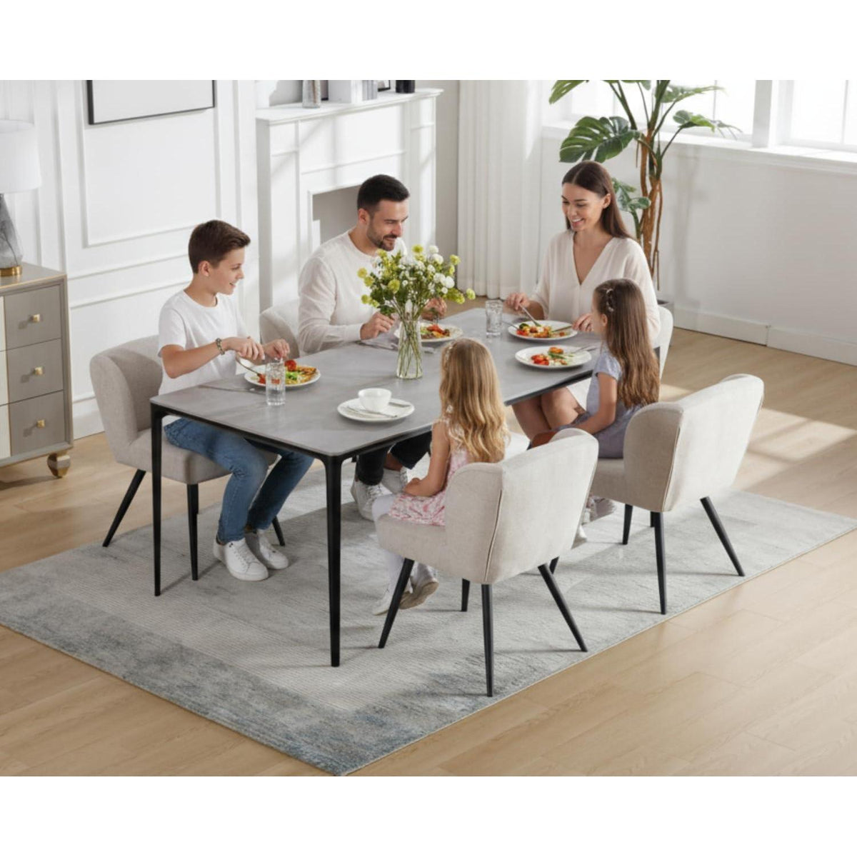 Esszimmerstühle 2er Set Leinen Oatmeal | Bequeme Polsterstühle