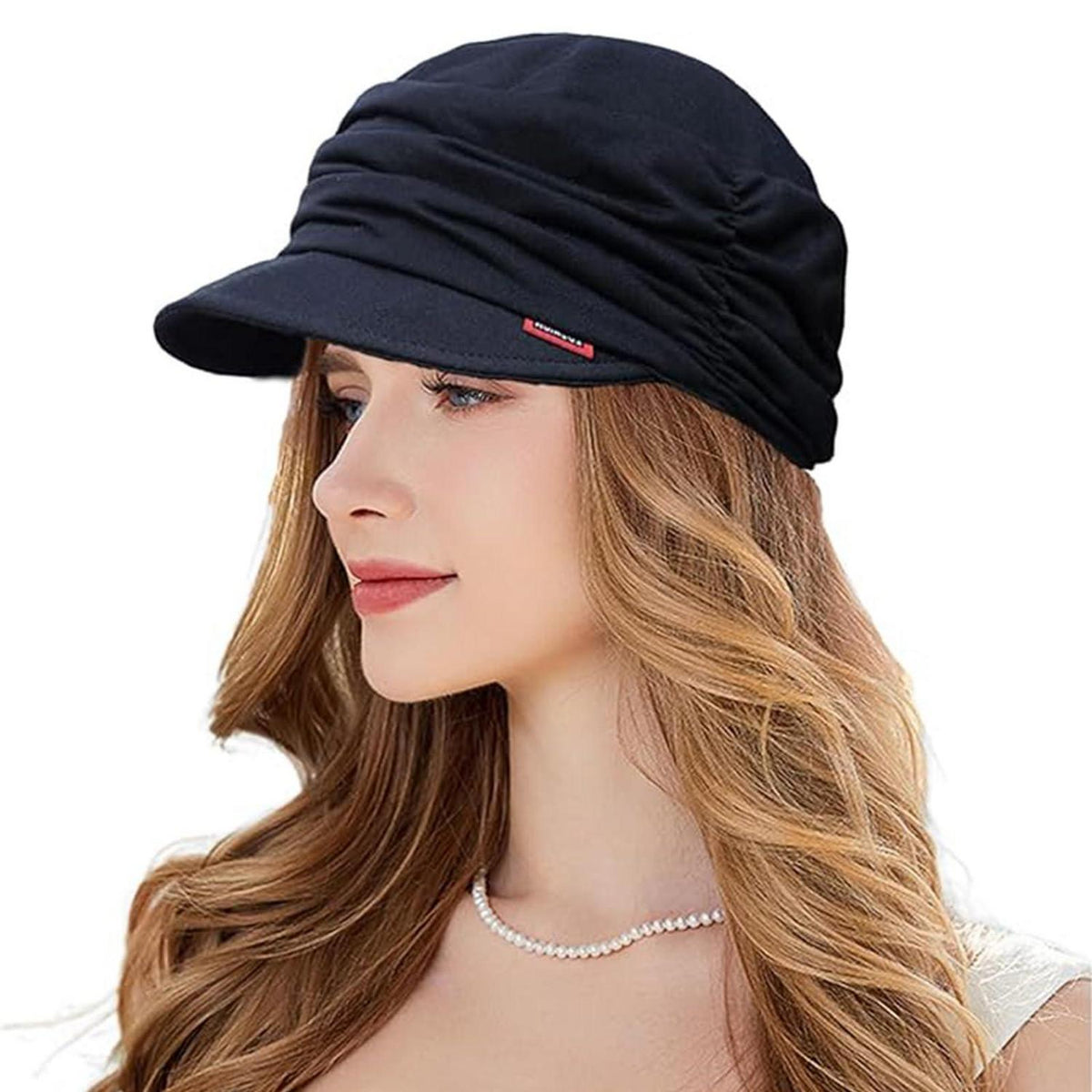 Weiche Damen Schirmmütze Ballonmütze Chemo Turban Schwarz