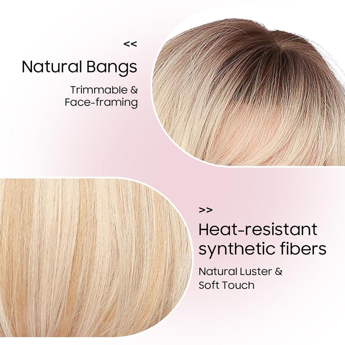 Ombre Platinblond Bob Perücke mit Pony – Synthetisch & Verstellbar
