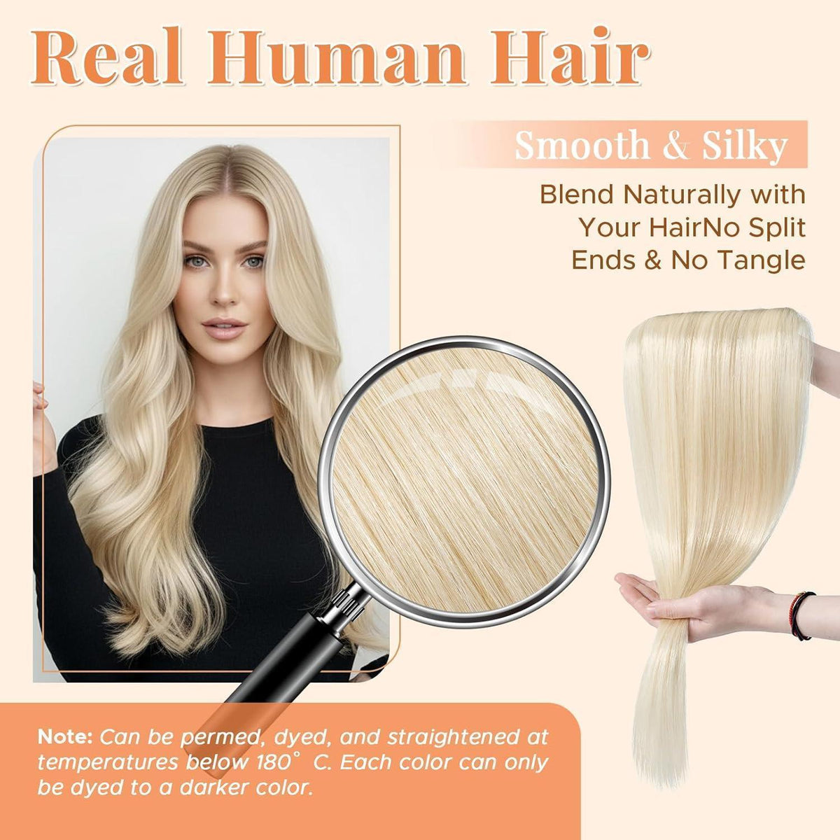 Echthaar Haarverlängerung Platinblond 25cm mit 5 Clips