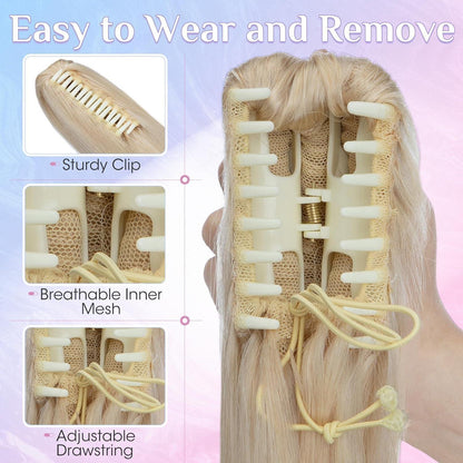 Echthaar Zopf Extension Platinblond 50cm mit Clip