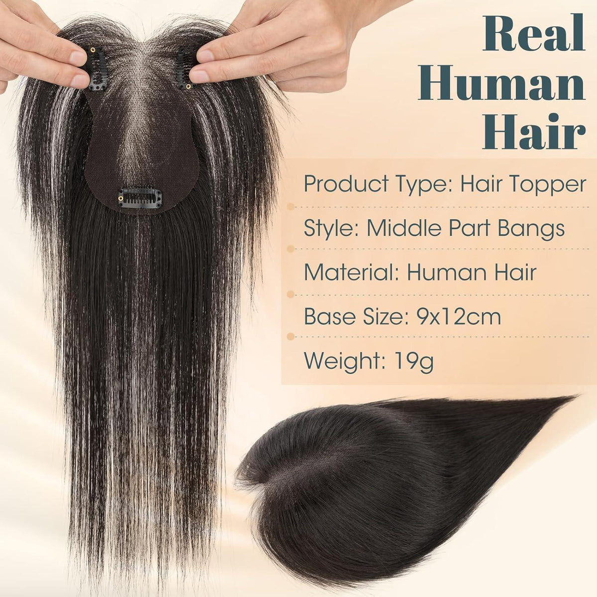 Echthaar Topper Mittelscheitel Schwarz – Pony & Volumen