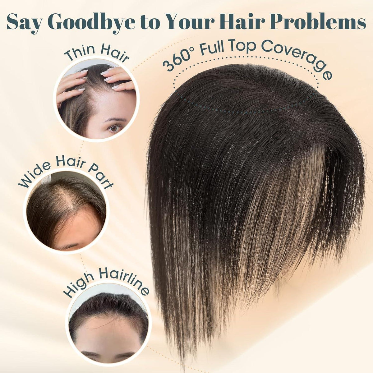 Echthaar Topper Mittelscheitel Schwarz – Pony & Volumen