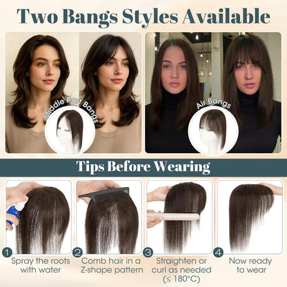 Echthaar Topper Mittelscheitel Schwarz – Pony & Volumen