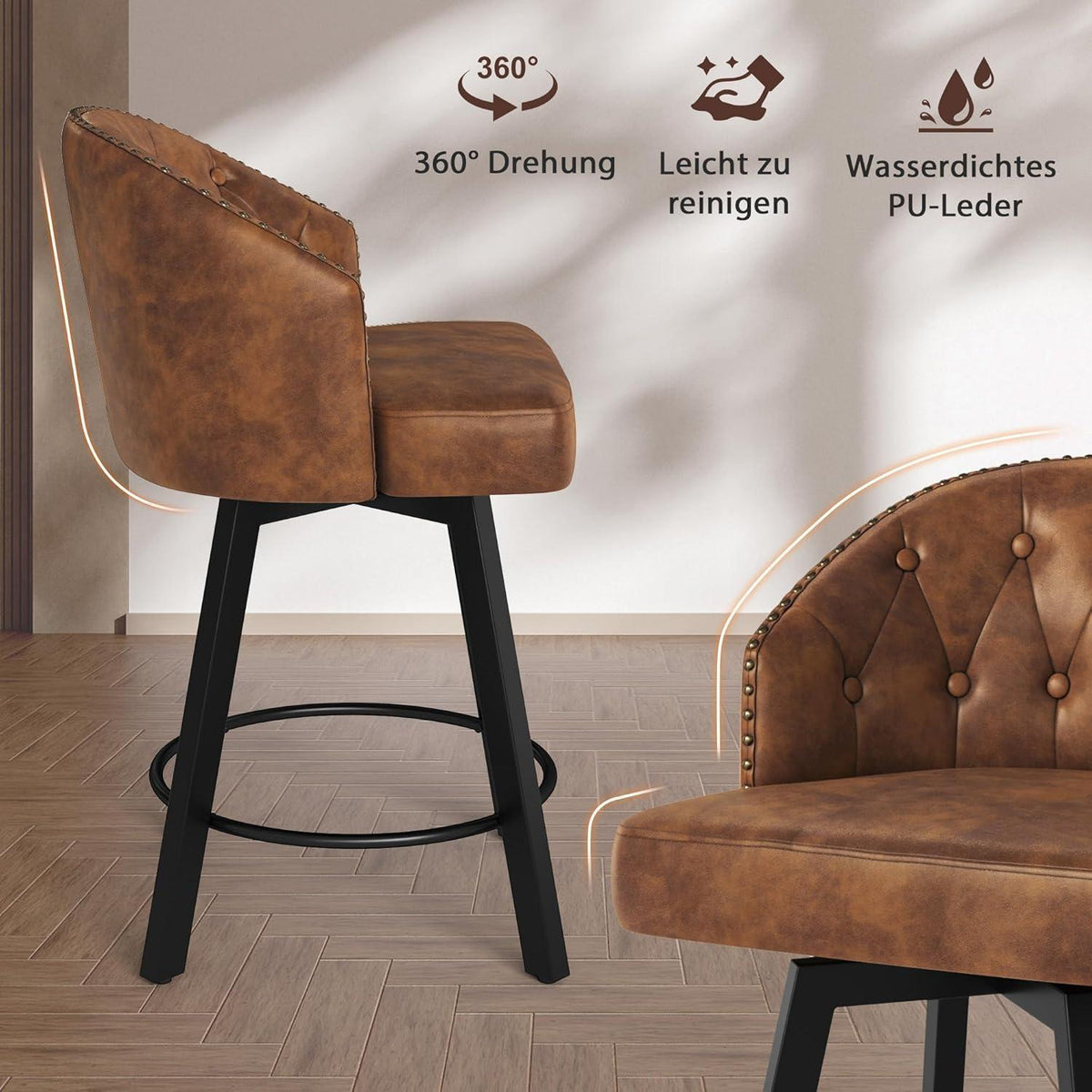 Drehbarer Barhocker 3er Set – Braun, 65cm hoch