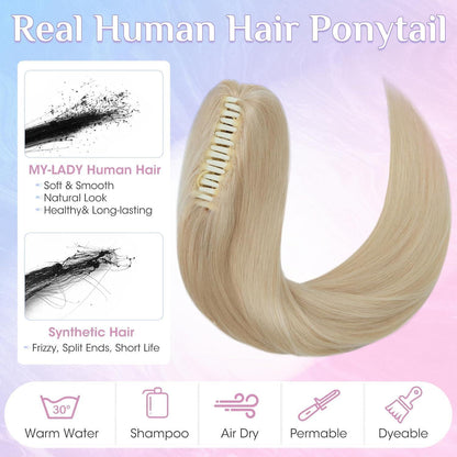 Echthaar Pferdeschwanz Clip-In, 35cm, Platinblond