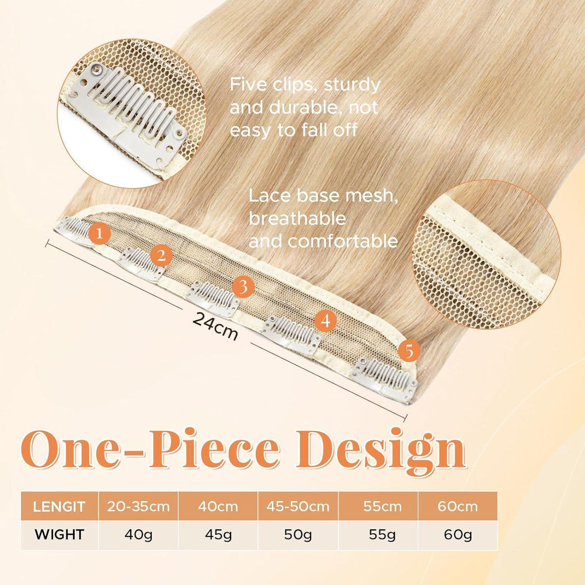 Clip In Echthaar Extension Ascheblond/Blond (18P613) 40cm