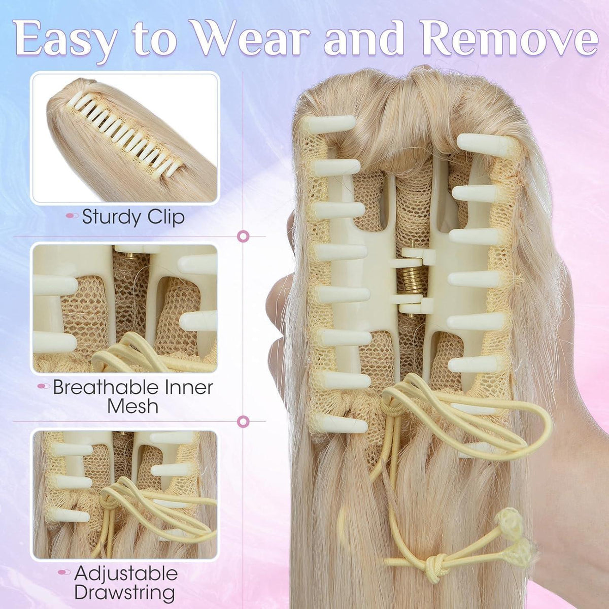 Echthaar Pferdeschwanz Clip-In, 45cm, Platinblond