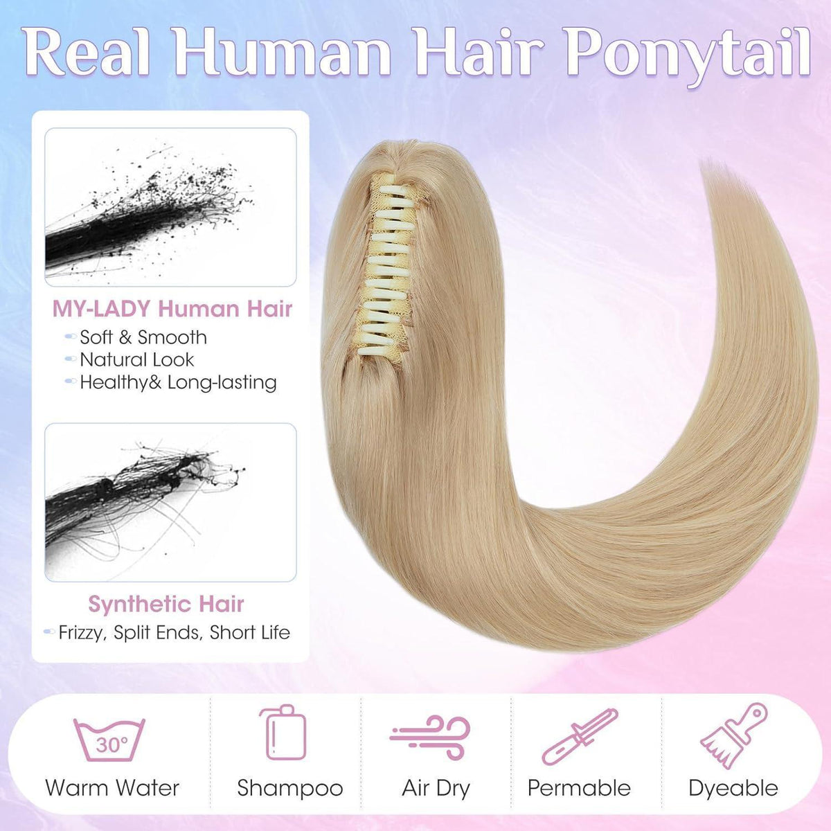 Echthaar Pferdeschwanz Clip-In 35cm Blond #613