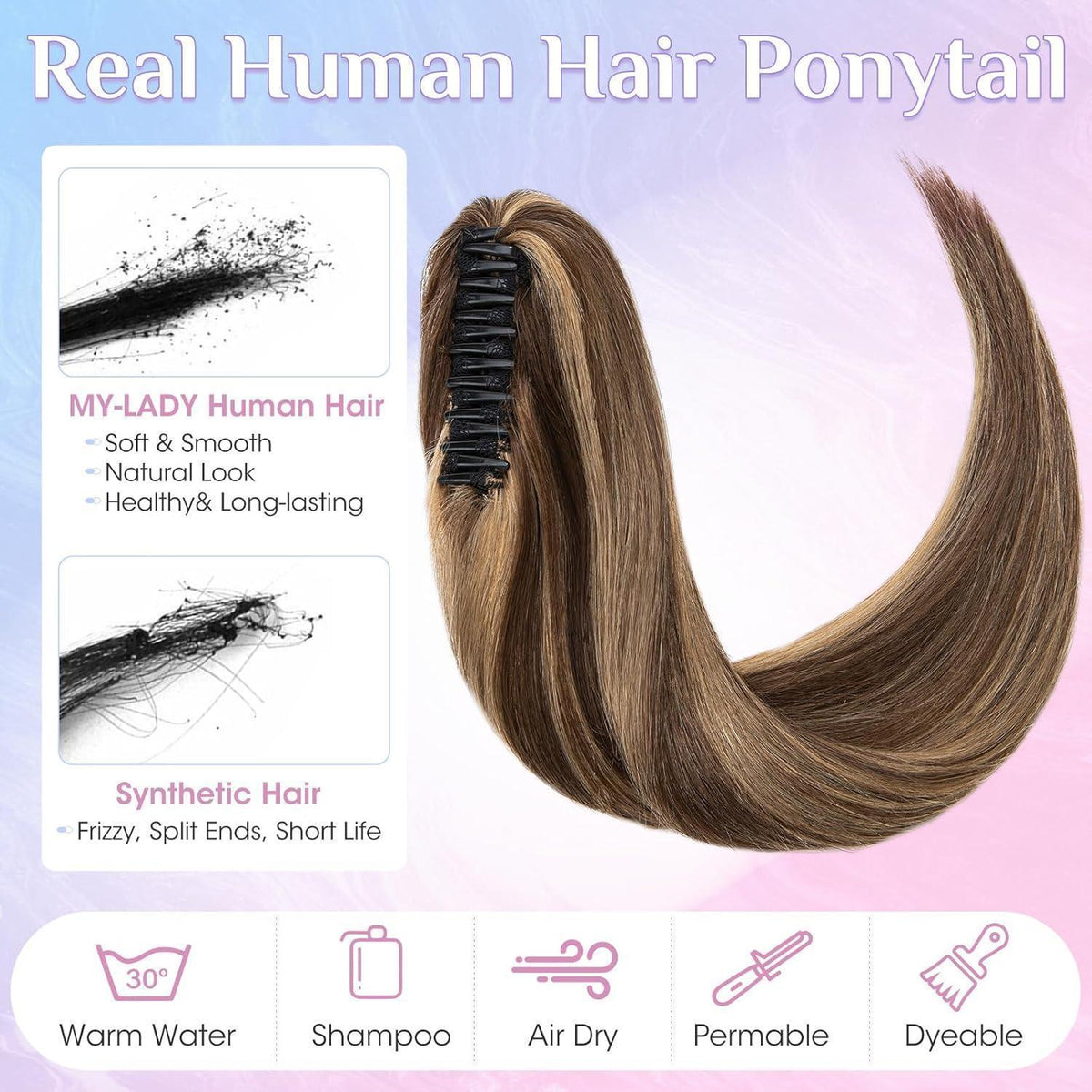 Echthaar Zopf Extension Mittelbraun/Dunkelblond 45cm