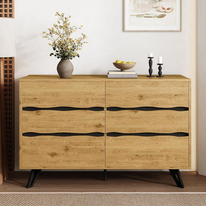 Kommode 6 Schubladen, 120cm, Modernes Sideboard mit Metallfüßen