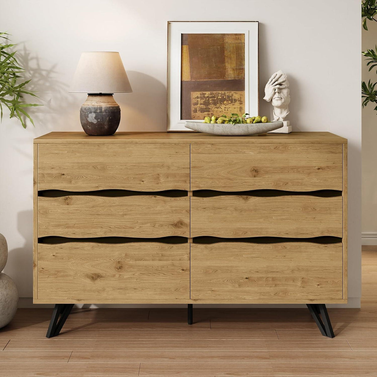 Kommode 6 Schubladen, 120cm, Modernes Sideboard mit Metallfüßen