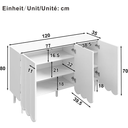 Weißes Sideboard mit Wellentüren & Verstellregalen (120x35x80)