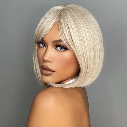 Bob Perücke mit Pony, Beige – Synthetische Damen Perücke