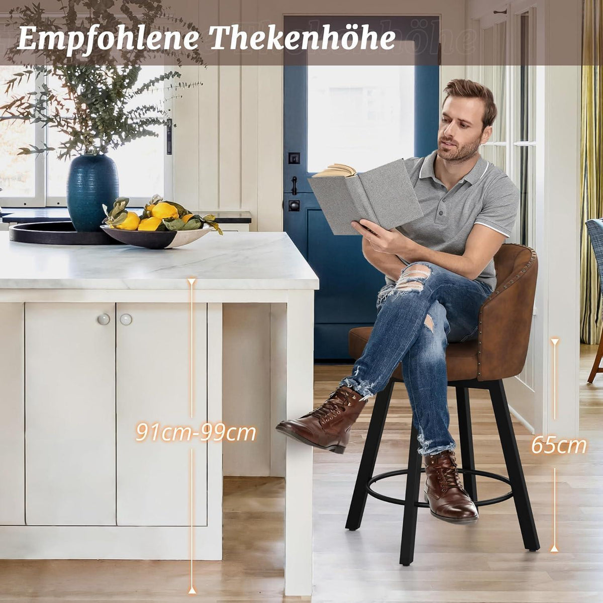 Drehbarer Barhocker Set Braun – 4er Pack mit Lehne