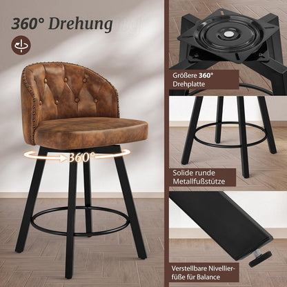 Drehbarer Barhocker Set Braun – 4er Pack mit Lehne