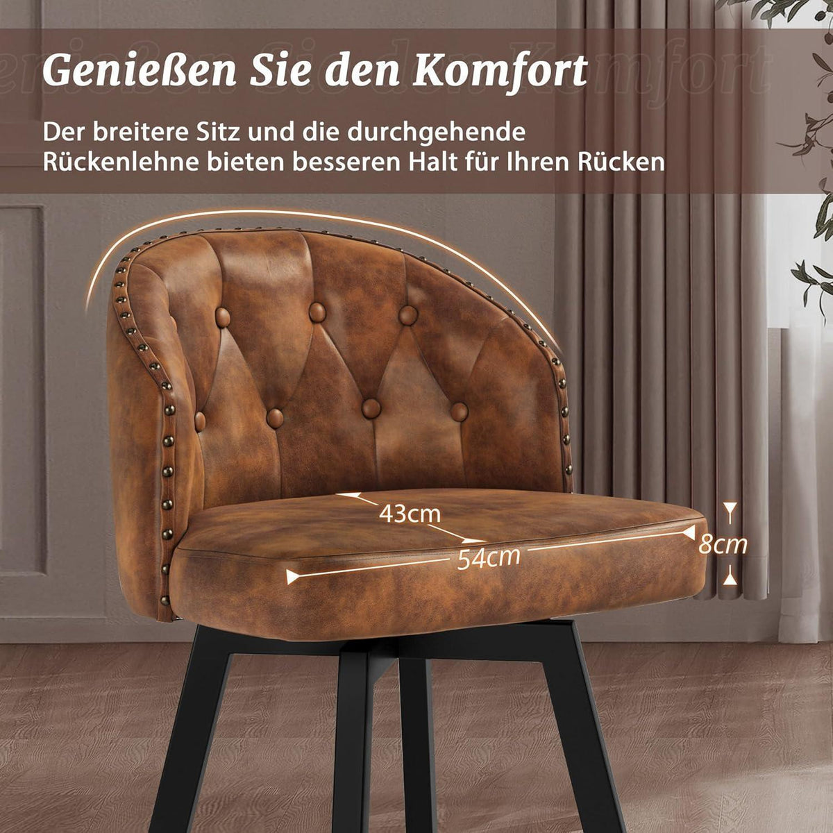 Drehbarer Barhocker Set Braun – 4er Pack mit Lehne