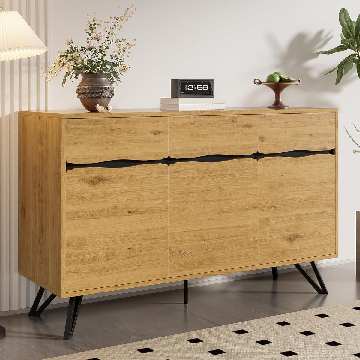 Modernes Sideboard mit 3 Türen | Holzoptik & Metallbeine