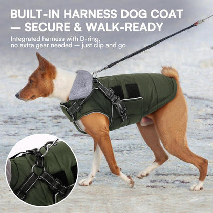 Warmer, wasserdichter Hundemantel Grün S | Winterjacke mit Geschirr