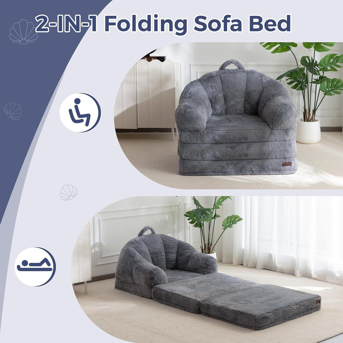 Klappsofa mit Kunstfell – Bequemer Sitzsack & Schlafsessel Grau