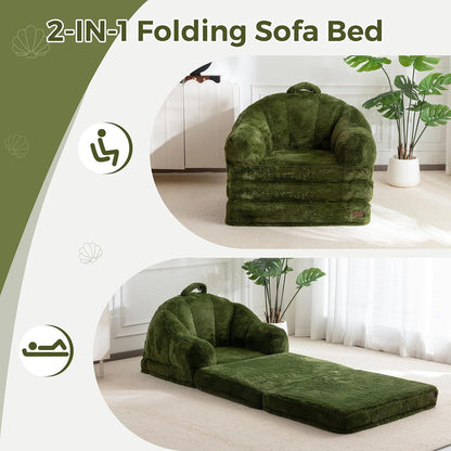Klappsofa mit Kunstfell – Bequemer Sitzsack & Schlafsessel Dunkelgrün
