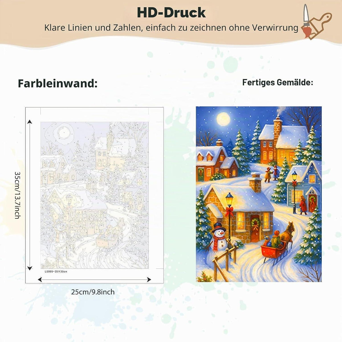 Malen nach Zahlen Weihnachten mit Rahmen – Winterlandschaft DIY