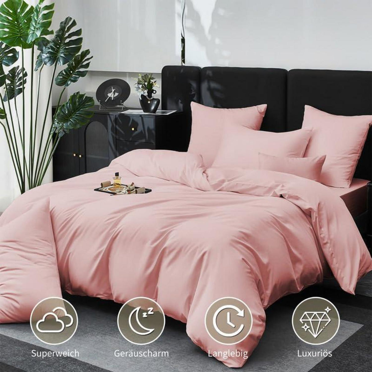 Mako Satin Bettwäsche Set 220x240cm Rosa Baumwolle 3tlg.