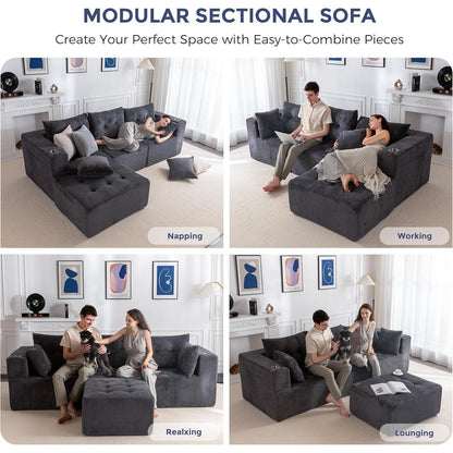 MAXYOYO Ecksofa Cord Stoff mit Getränkehaltern, Modular & Bequem