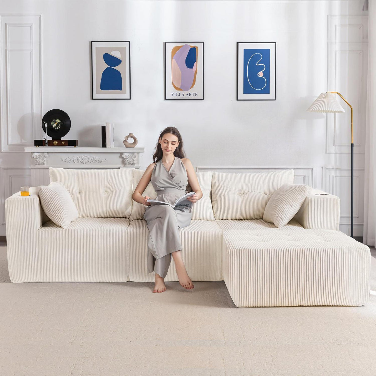 MAXYOYO Ecksofa Cord Stoff mit Getränkehaltern, Modular & Bequem