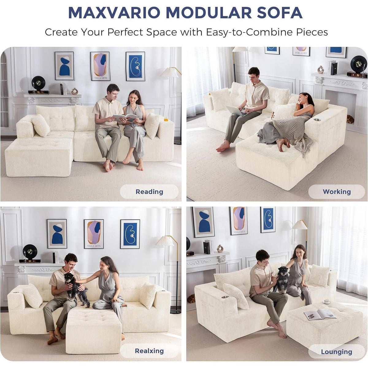 MAXYOYO Ecksofa Cord Stoff mit Getränkehaltern, Modular & Bequem
