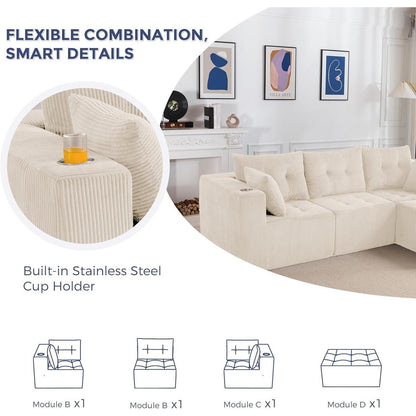 MAXYOYO Ecksofa Cord Stoff mit Getränkehaltern, Modular & Bequem
